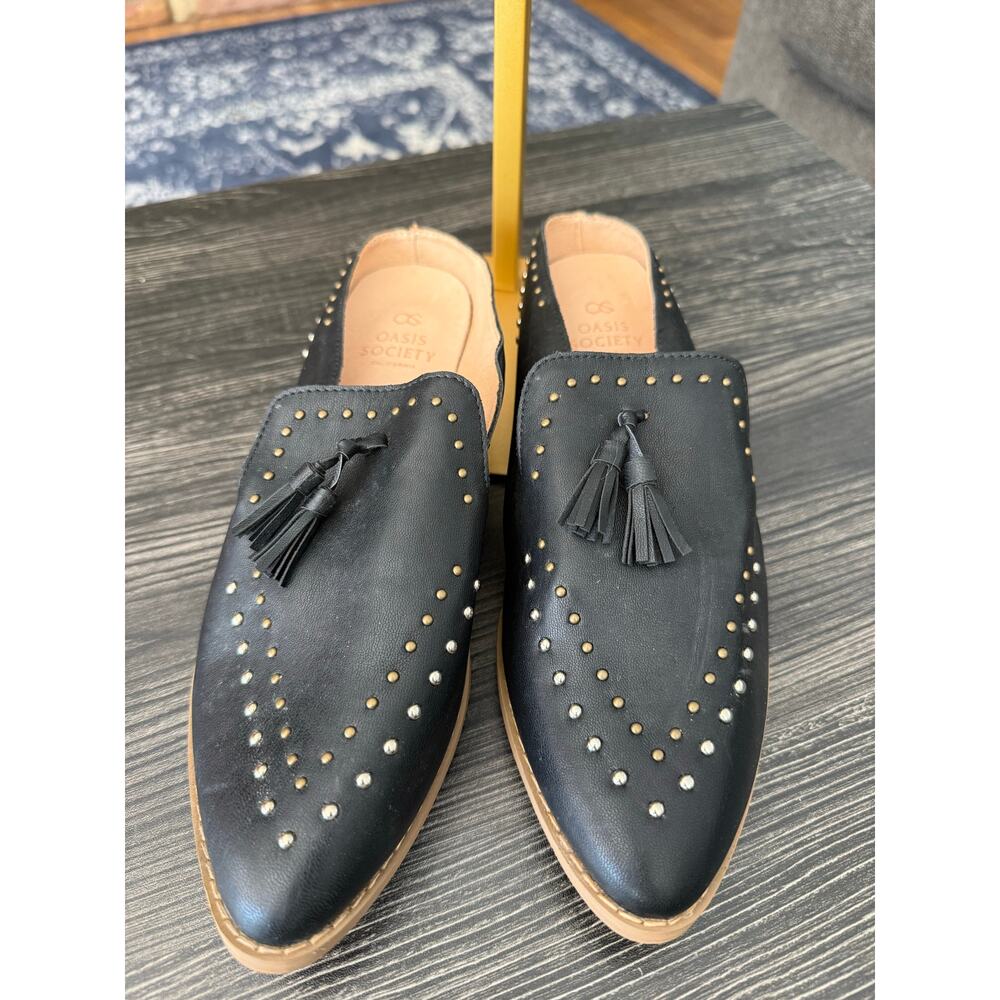 NWOT Oasis Society Los Angeles Pointed Toe Black Studded Mules SZ. 9 - Picture 1 of 6